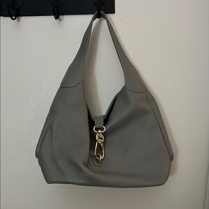 Elegant Gray Leather Hobo Bag